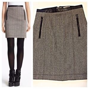 Burberry Brit Wool Herringbone Skirt w/ Leather